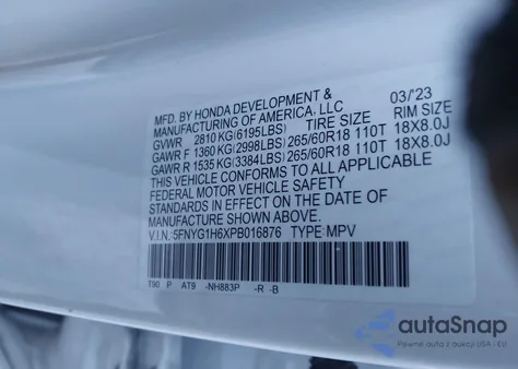 2023 Honda Pilot Awd Trailsport из США, поврежденный, VIN 5FNYG1H6XPB016876